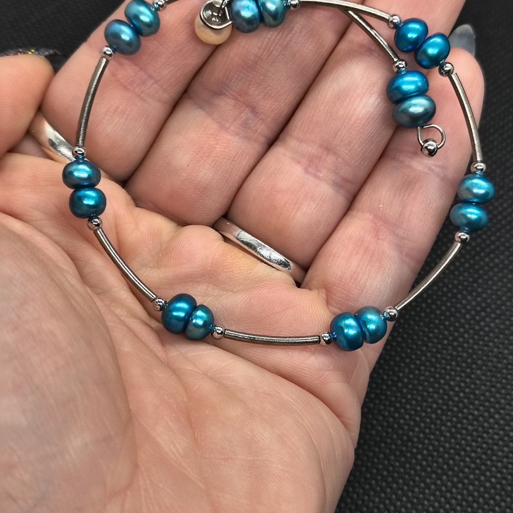 Elegant Silver and Blue Beaded Bracelet